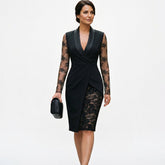 Elena - Elegancka Czarna Sukienka Koktajlowa Midi 0