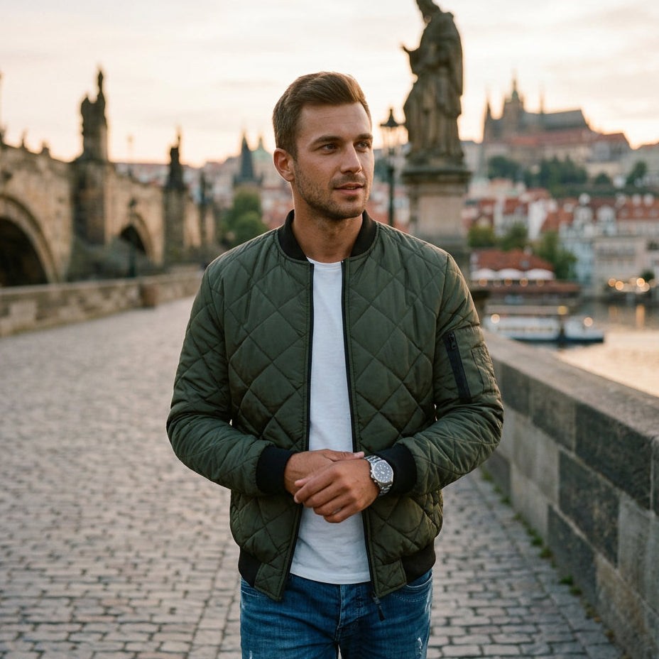Amelia - Pikowana Męska Kurtka Bomber Elegancka 9